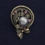Boutonniere Brooch with Gray Pearl and Pink Rhinestones 50x34mm+- Silver Metal