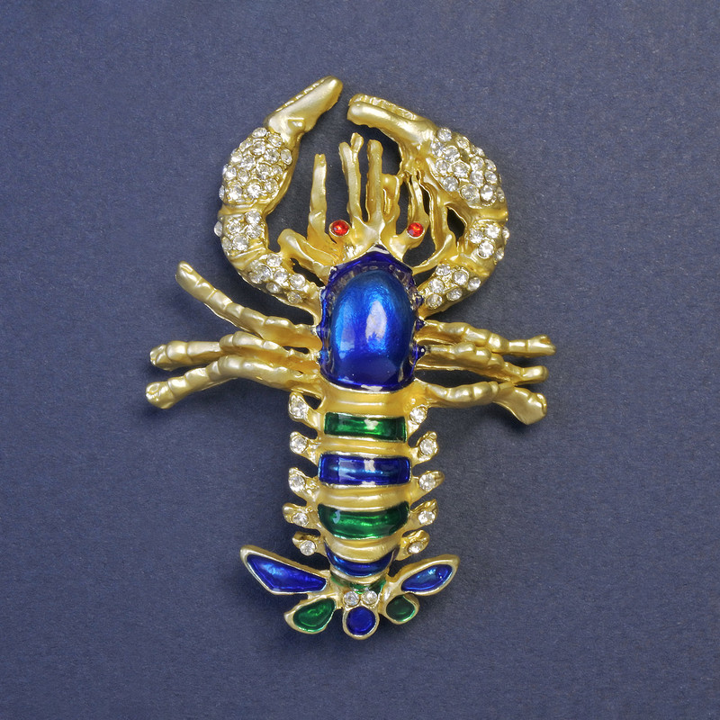 Brooch Omar blue and green enamel with golden metal 58x43mm