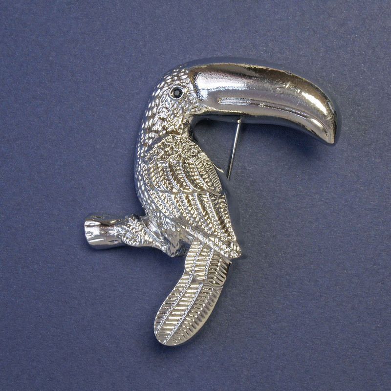 Brooch Pendant Toucan Bird Silver Metal 62x40mm