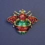 Brooch Insect Red and Green Enamel on Golden Metal 32x38mm