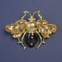 Brooch Insect with Yellow Crystals Black Enamel and Gold-tone Metal 38x49mm+
