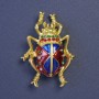 Brooch Beetle Scarab blue enamel and red enamel with crystals golden metal 43x25mm+