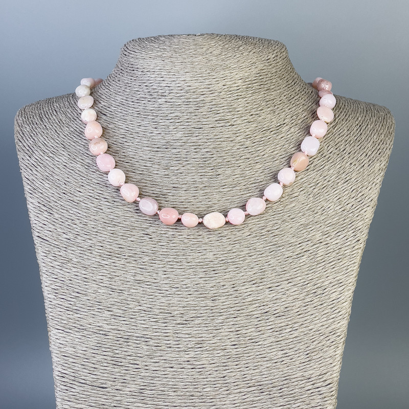 Necklace Pink Opal Cabochon, diameter 11x8mm+-, diameter 10x7mm+-, length 48cm+