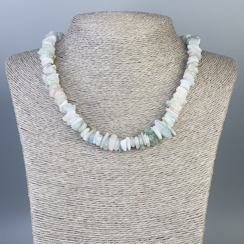 Morganite Bead Necklace, nugget, 12x1 mm+-, 9x4 mm+-, length 48 cm+