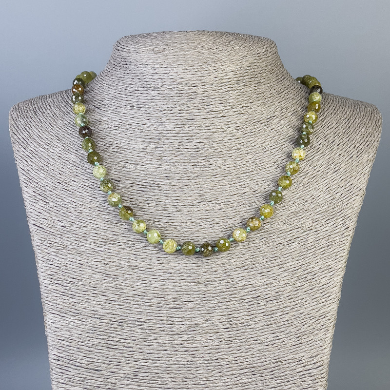 Grossular Garnet Necklace – Green Garnet, Faceted Ball 7mm, 51cm Length