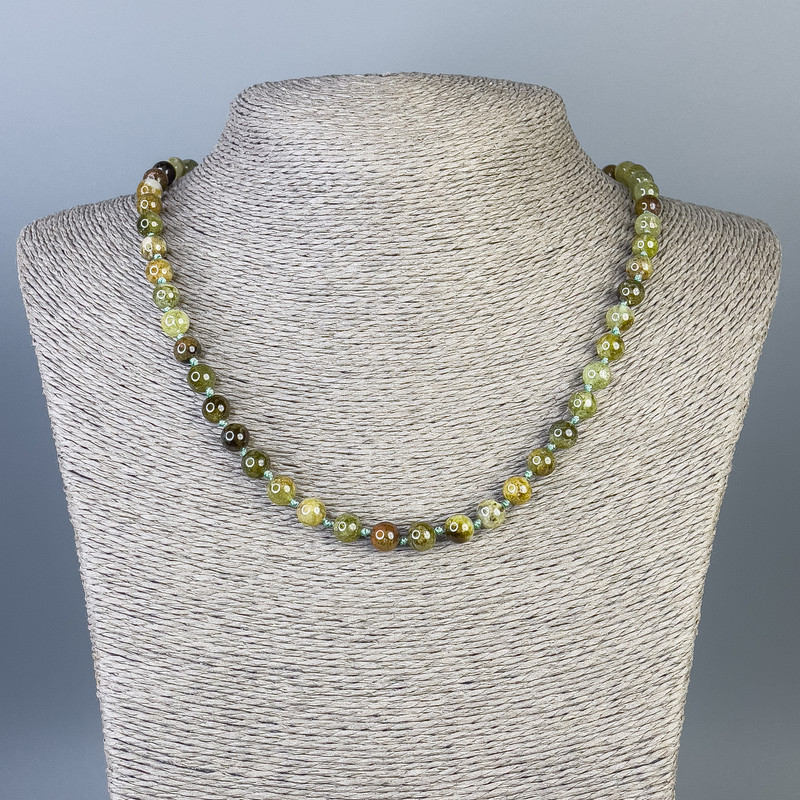 Grosular Necklace (Green Garnet) Smooth Bead 7mm+-, Length 50cm+-