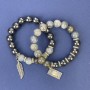 Bracelet Set Labradorite and Hematite Bead Bracelet Set with Smooth 10mm Beads ± Metal Inlays, length 18cm± Stretch