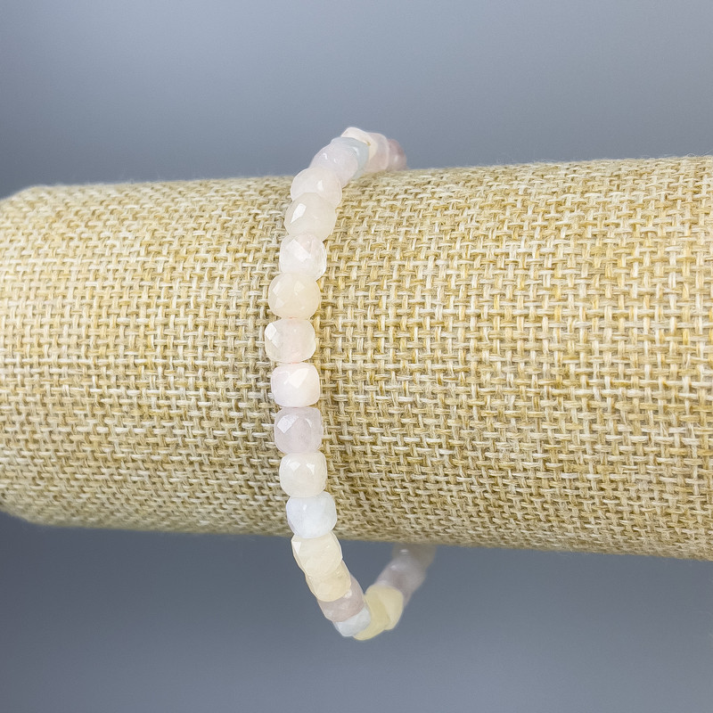 Morganite Bead-Cut Bracelet 5x5mm, 18cm, Stretch