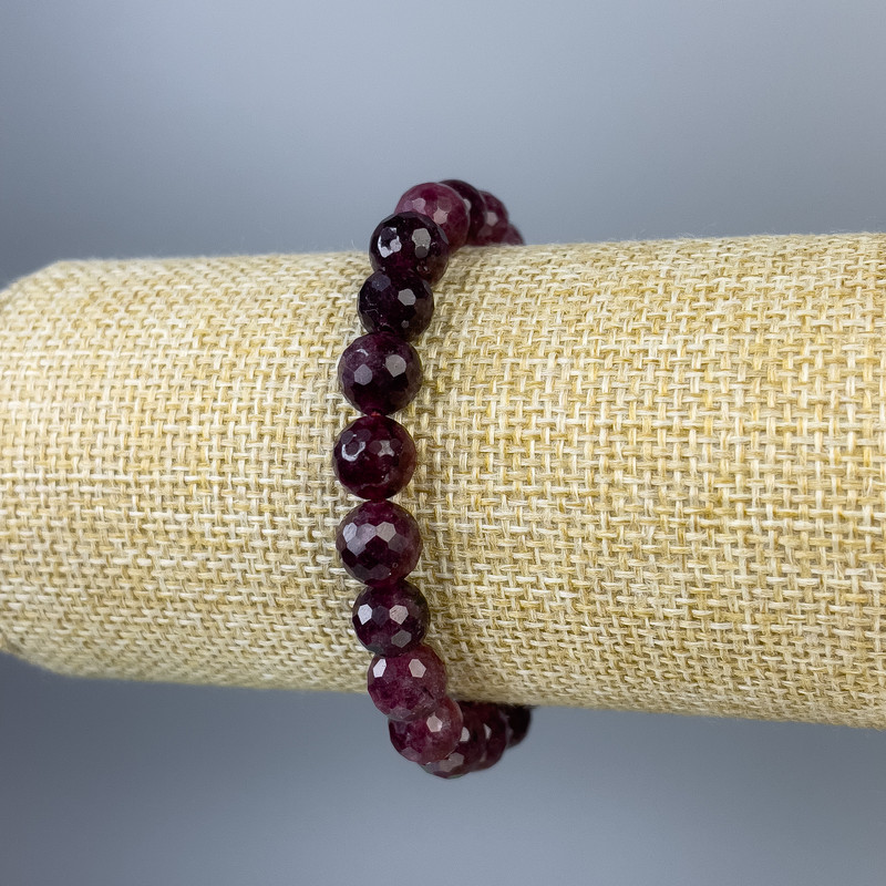 Tourmaline Rubellite Bead-Style Granulated 8mm Bracelet, 18cm length stretch
