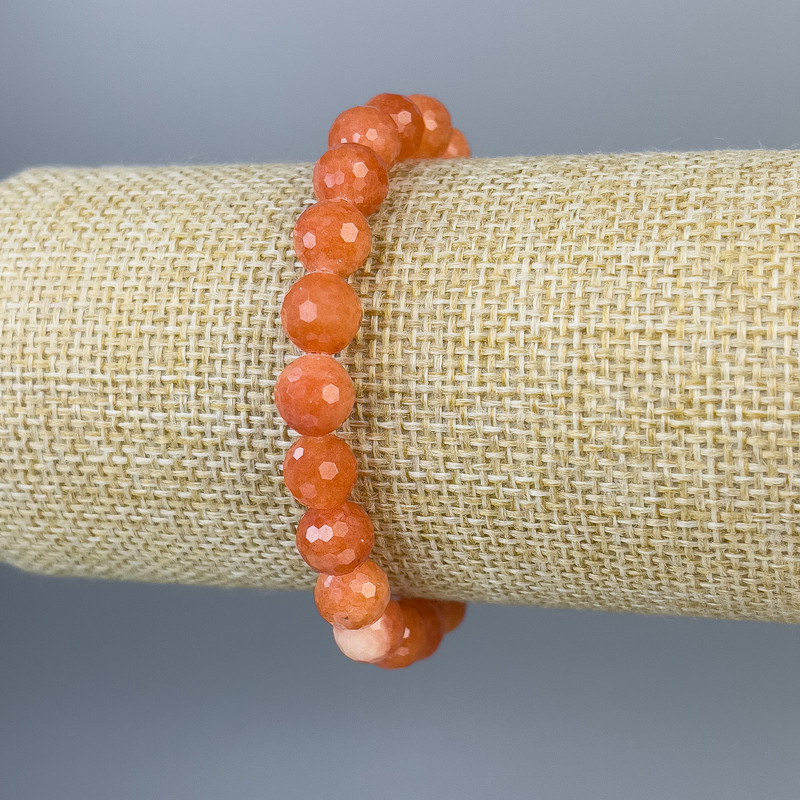 Jade Bead Bracelet, Mashan, faceted 8mm beads, elastic, length 18cm ±
