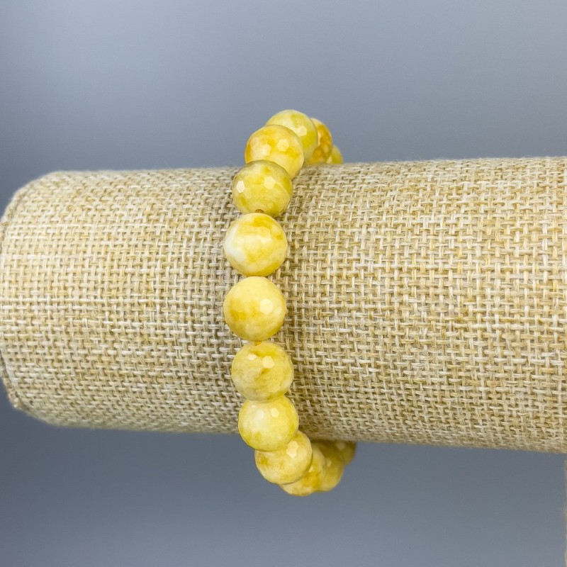 Jadeite Bead Bracelet 10mm Faceted Round +-, Stretch Length 7.1 in (18 cm)