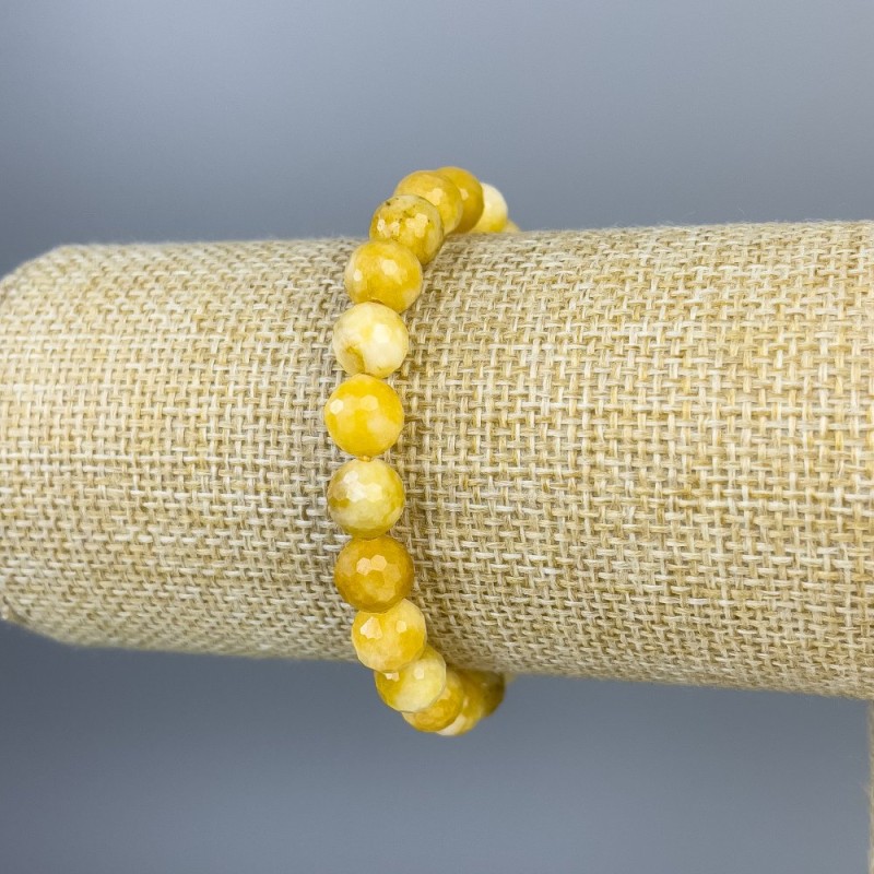 Jadeite Bead Bracelet 8mm Faceted, Stretch, 18cm length