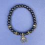 Shungite Bracelet, 6mm+-diameter with metal inlays, 7.1in+- length