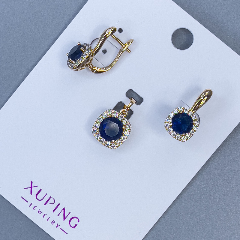 Xuping Set: Pendant and Earrings with White Crystals and Blue Crystal, 18K Gold Plating