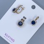 Xuping Set: Pendant and Earrings with White Crystals and Blue Crystal, 18K Gold Plating