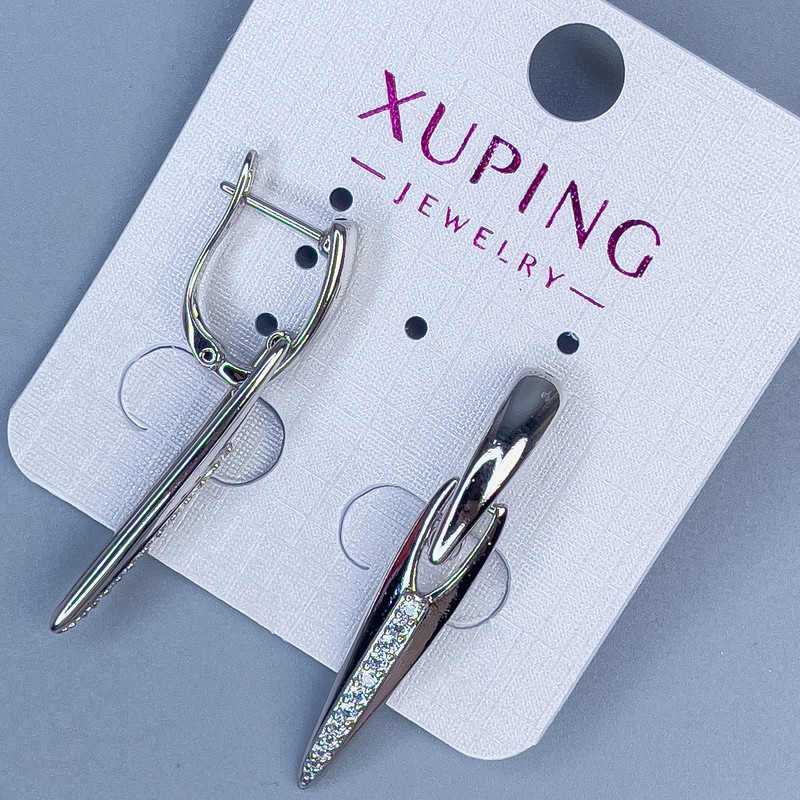 Xuping Rhodium Earrings with White Crystals, 38 mm length +