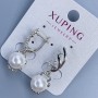 Earrings Xuping Rhodium with Pearl, diameter 10mm and white rhinestones, length 30mm +
