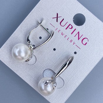 Earrings Xuping Rhodium with Pearl 10mm+-, length 25mm +