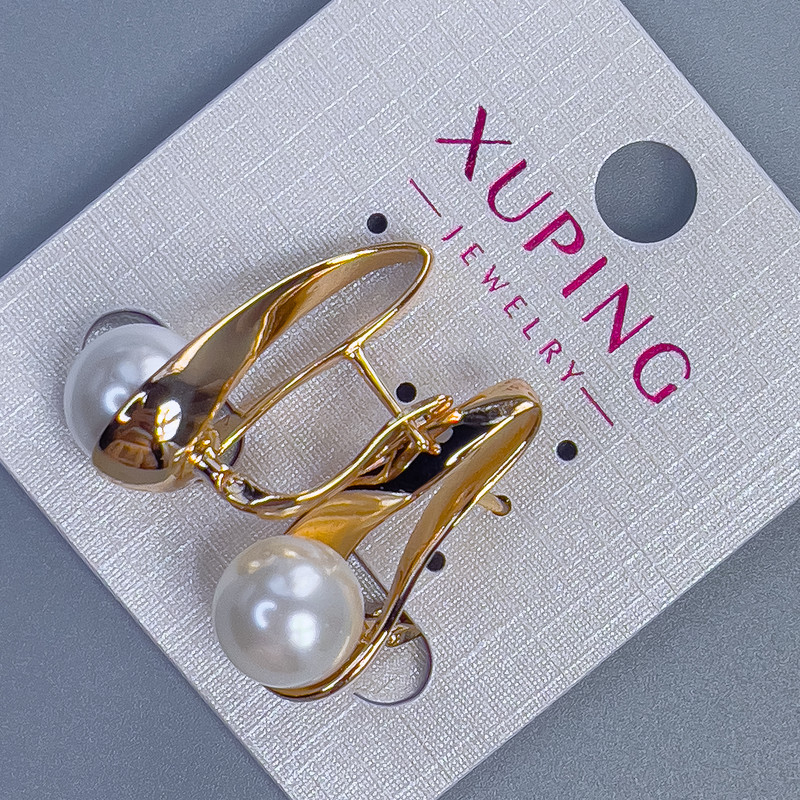 Earrings Xuping 18K Gold Plated with Pearl, diameter 10mm ±, length 27mm ±