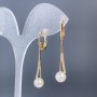 Xuping Gold Plated 18K Earrings with Pearl, 7 mm Diameter and White Crystals, Length 38 mm +
