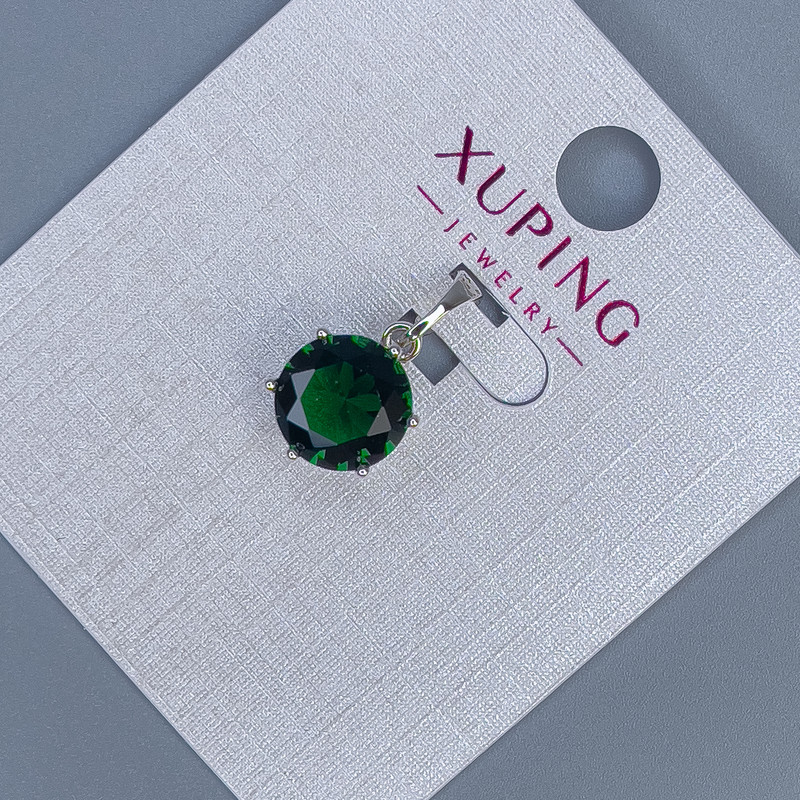 Xuping Pendant with Green Crystal, 9mm Ø, 17mm L, Rhodium 18K