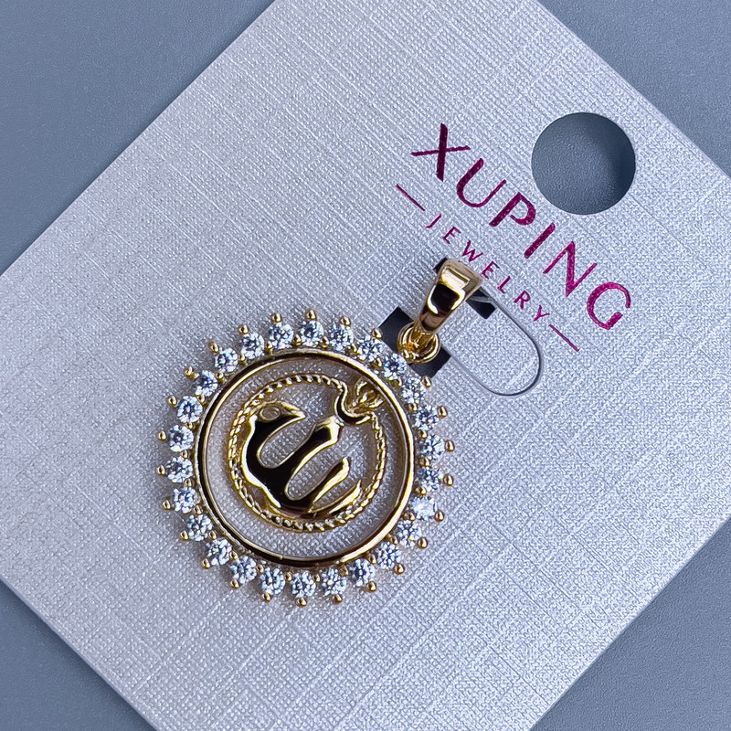 Xuping Pendant 'Sura' with White Rhinestones, diameter 19mm ±, length 28mm ±, 18K Gold Plating