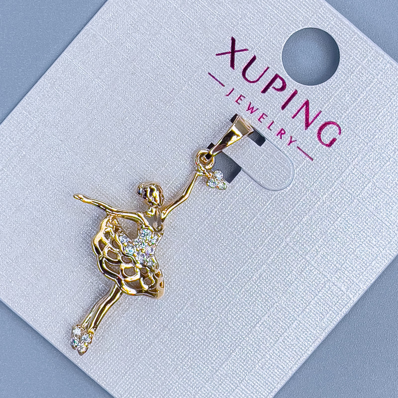 Xuping Pendant "Girl" with White Rhinestones, 15mm diameter + -, length 34mm +-, 18K Gold Plating
