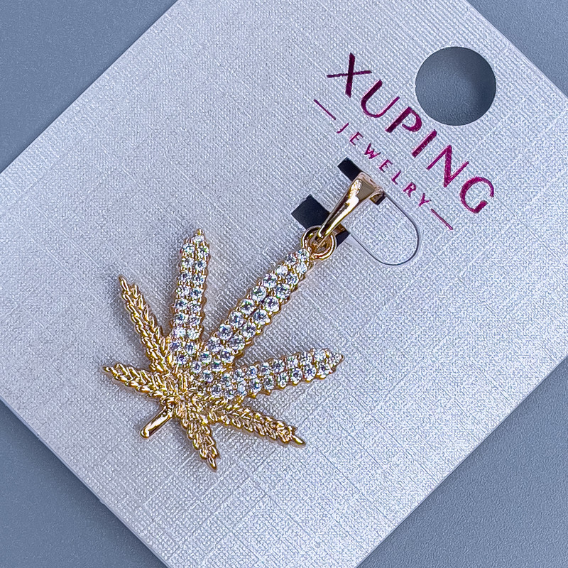Xuping Pendant “Leaf of Hemp” with White Rhinestones, 21mm diameter + -, length 29mm +-, 18K Gold Plating