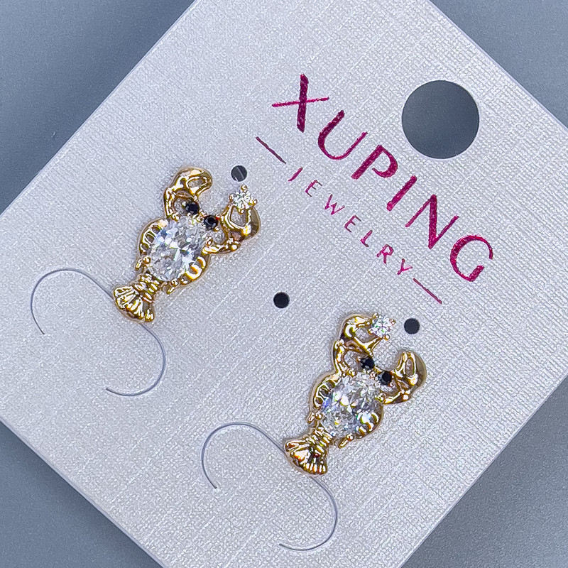 Xuping Cancer stud earrings with white crystals, 16×9 mm ±, 18k gold plating
