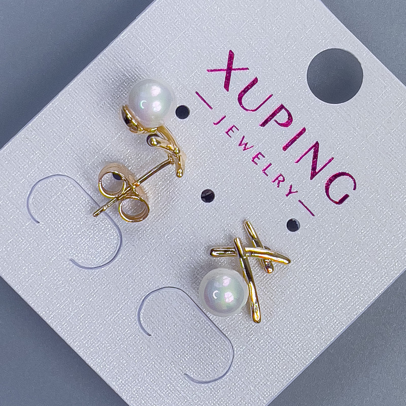 Stud Earrings with Pearl Xuping, 6mm± Pearl diameter, 12x10mm±, 18K Gold Plated