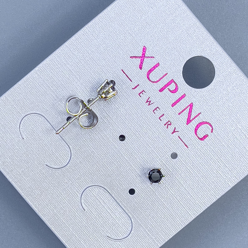 Xuping Stud Earrings with Black Stone 3mm+ Rhodium