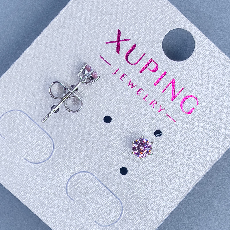 Xuping Stud Earrings with Pink Stone 3mm+ Rhodium