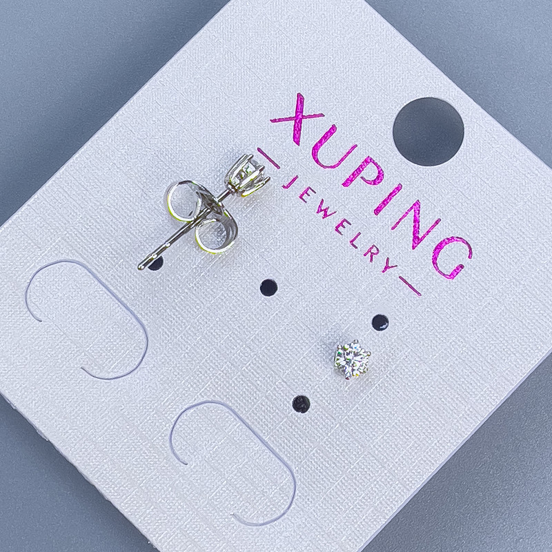 Xuping Stud Earrings with White Stone 3mm+ Rhodium