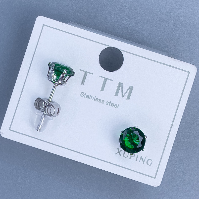 Xuping Stud Earrings with Green Stone 6mm+ Rhodium