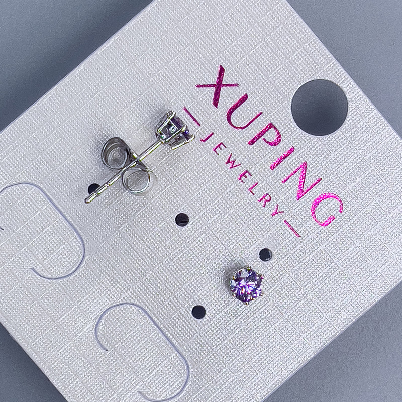Earrings Stud Xuping with Violet Stone 4mm+ Rhodium