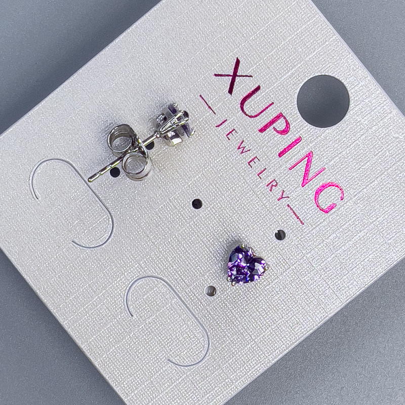 Stud Earrings with Heart Shape and Purple Stone 5mm+ Rhodium-plated