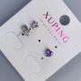 Stud Earrings with Heart Shape and Purple Stone 5mm+ Rhodium-plated
