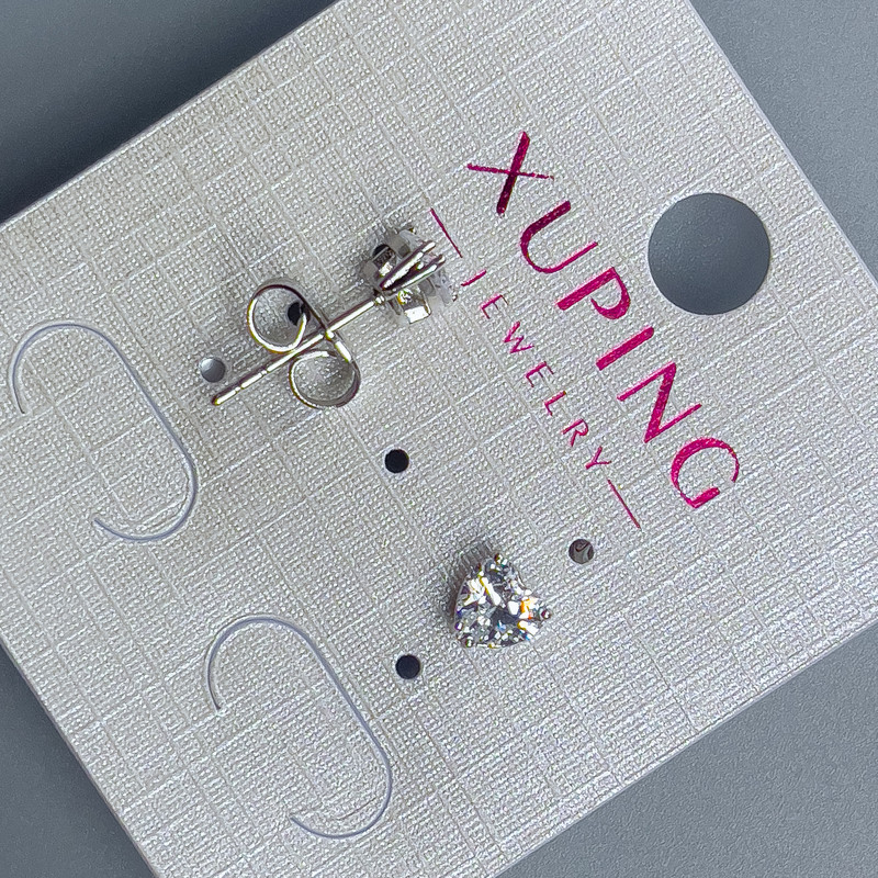 Earrings Studs Xuping Heart with White Stone 5mm+ Rhodium