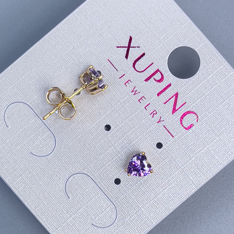 Earrings 'Heart' with a Purple Stone 5mm+- 18k Gold Plated