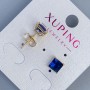 Xuping Stud Earrings with Blue Stone in Quadro Setting, 6mm+, 18K Gold Plated