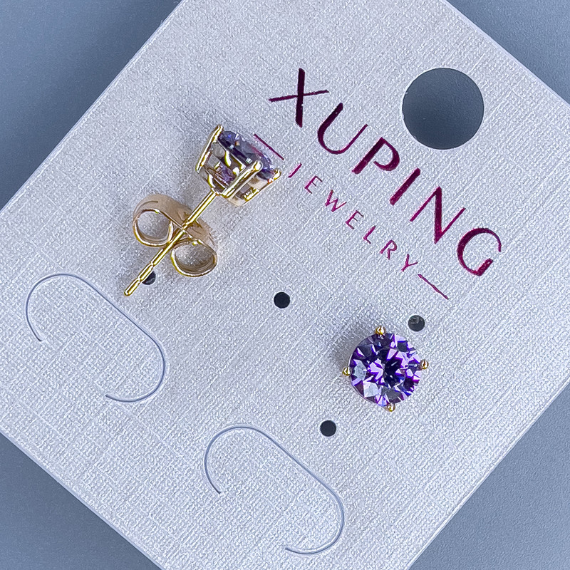 Xuping Stud Earrings with Violet Stone, Square Setting "Quadro" 6mm+ with 18K Gold Plating