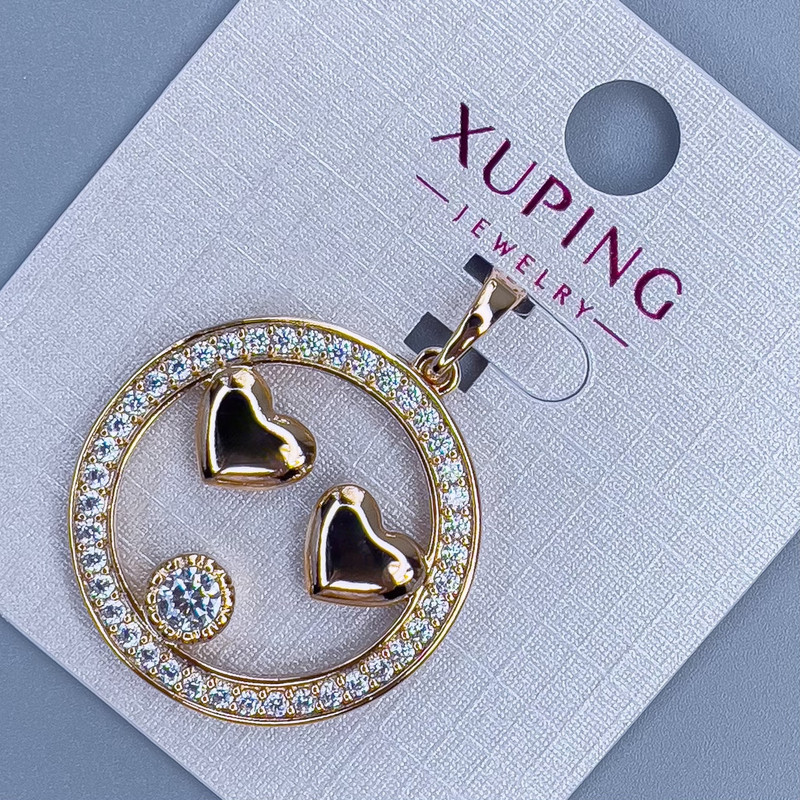 Xuping Pendant "Two Hearts" with White Crystals, Ø 26mm ±, thickness 3mm ±, length 32mm ±, gold plating