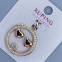 Xuping Pendant "Two Hearts" with White Crystals, Ø 26mm ±, thickness 3mm ±, length 32mm ±, gold plating