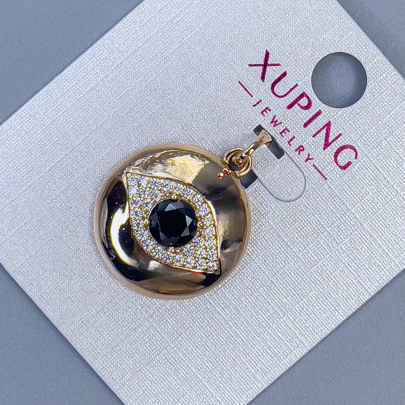 Xuping Pendant with White Rhinestones and Black Crystal, diameter 19mm, thickness 5mm ±, length 29mm ±, gold-pl plated