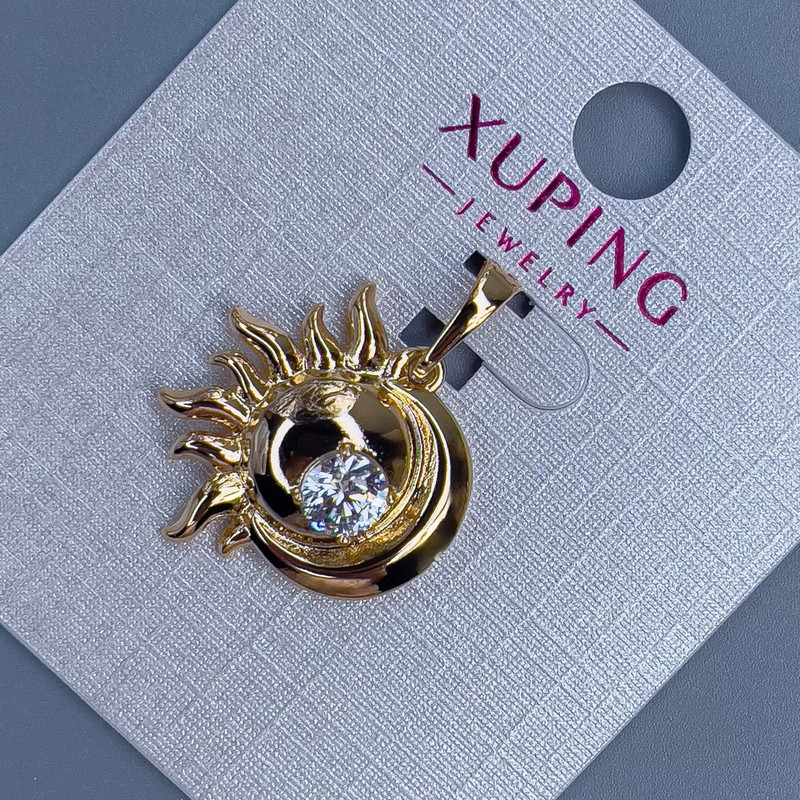 Xuping Pendant with White Crystal, 19mm diameter, 5mm thick, 25mm length, Gold Plated