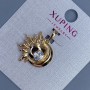 Xuping Pendant with White Crystal, 19mm diameter, 5mm thick, 25mm length, Gold Plated