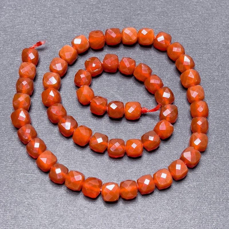 Carnelian Beads on Thread Granulated Cubes, 7mm Diameter ±, Thread Length 37cm ±