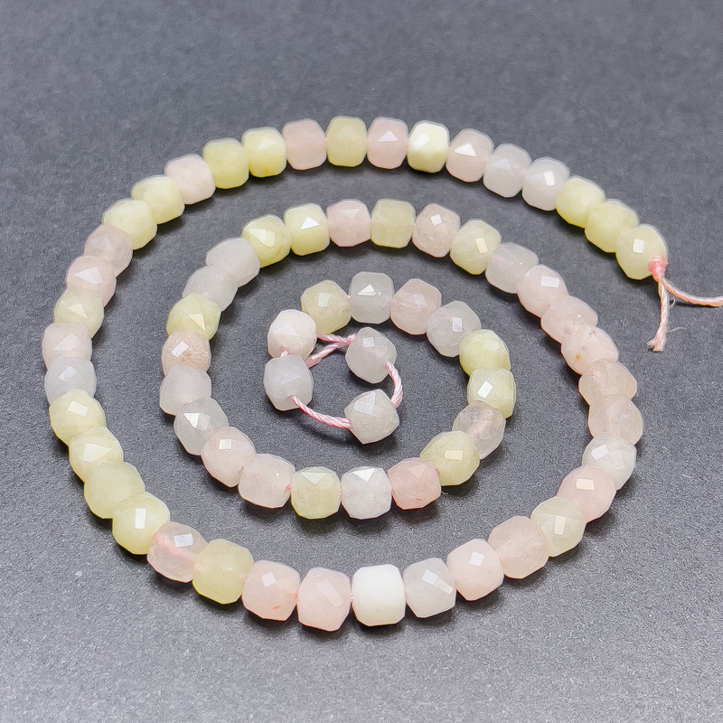 Morganite Beads on Thread - Faceted Cube, 5mm Diameter ±, 37cm Length ±