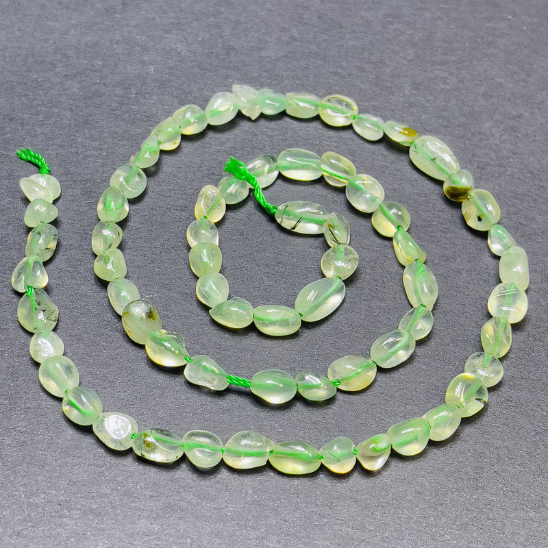 Prehnite Beads on String, Tumbled, 7x5 mm diameter ±, thread length 41 cm ±