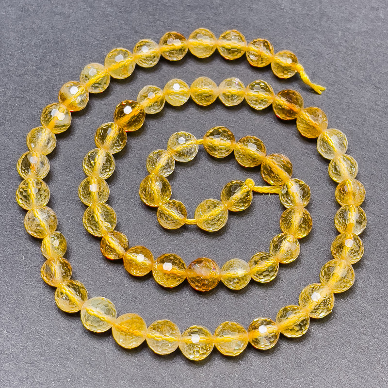 Citrine Beads on Thread Geometric Granulated Round 6mm Diameter, Length 37cm